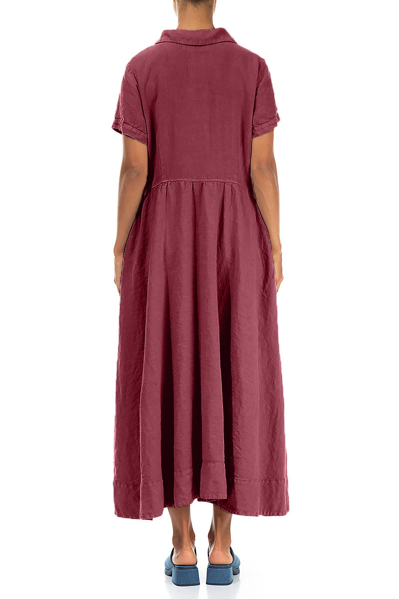 Peter Pan Collar Antique Ruby Linen Dress