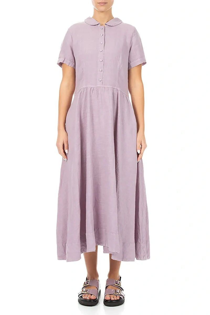 Peter Pan Collar Lilac Linen Dress