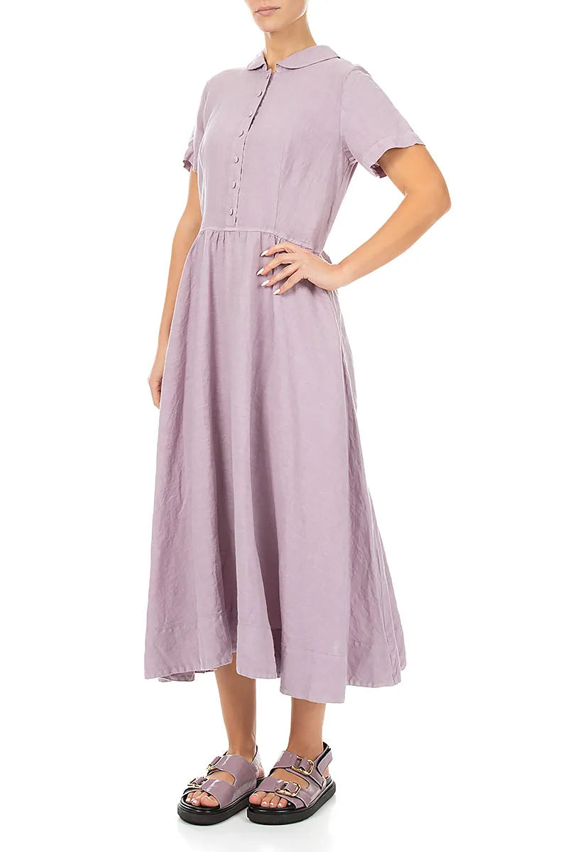 Peter Pan Collar Lilac Linen Dress M