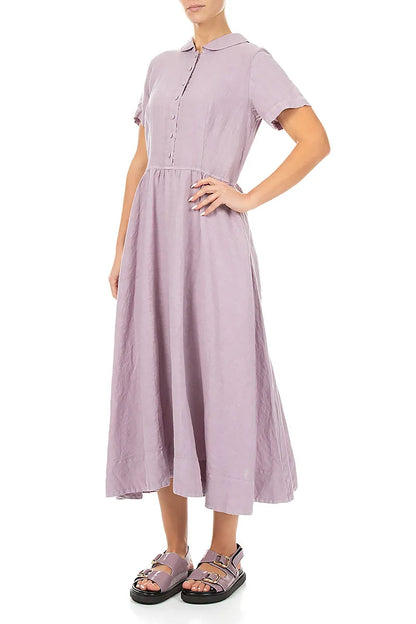 Peter Pan Collar Lilac Linen Dress 3