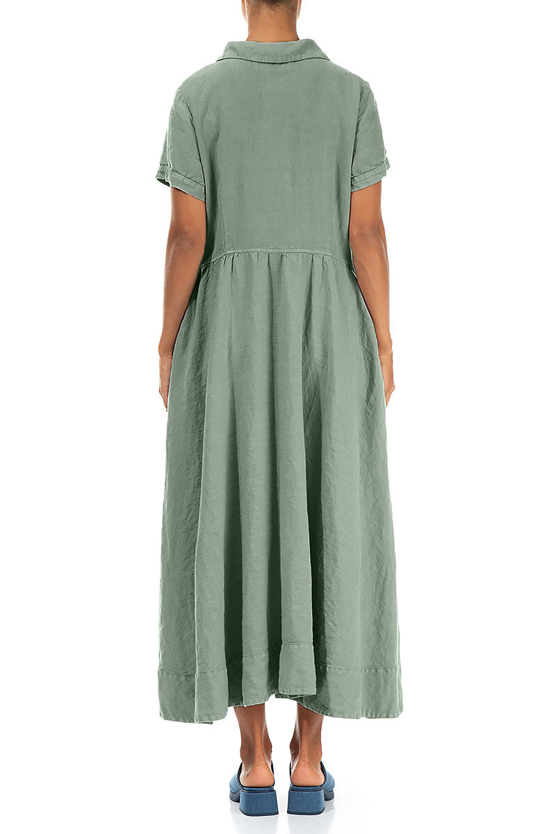 Peter Pan Collar Sage Linen Dress
