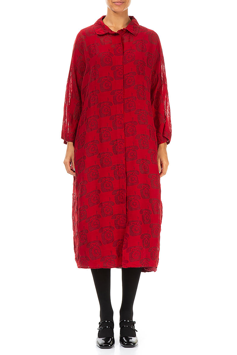 Phone Print Red Silk Dress Jacket