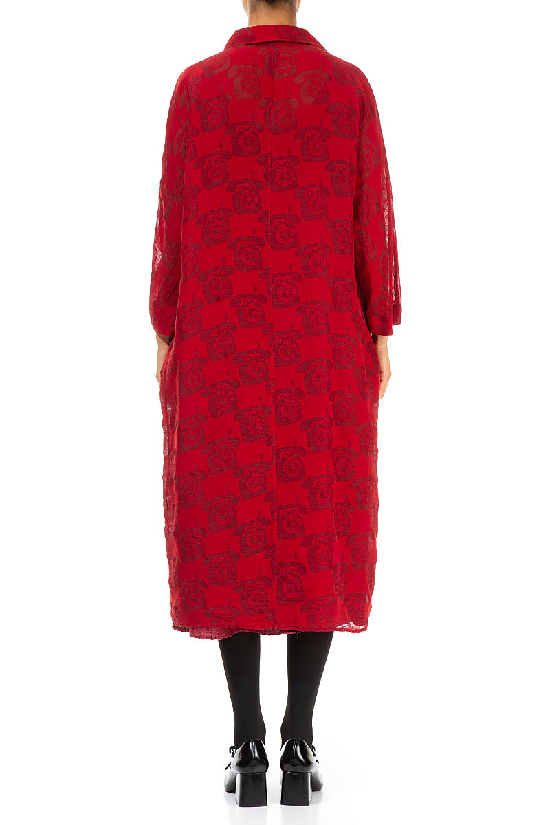 Phone Print Red Silk Dress Jacket