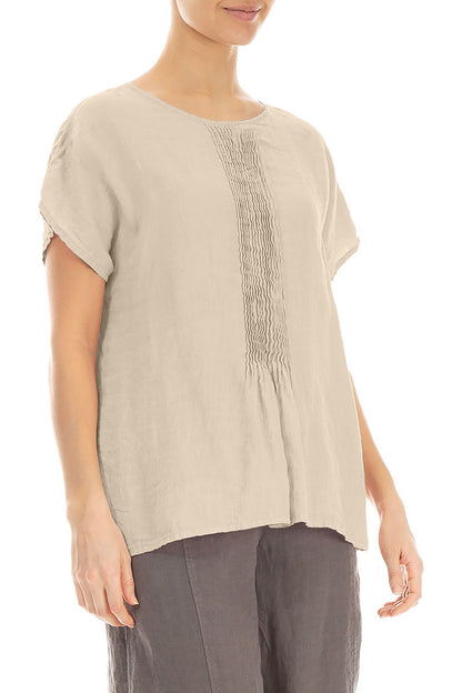 Pin-Tucked Beige Linen Blouse 3