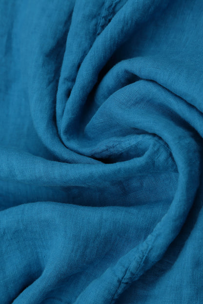 Pin-Tucked Cobalt Blue Linen Blouse 5