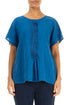 Pin-Tucked Cobalt Blue Linen Blouse 1