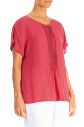 Pin-Tucked Raspberry Linen Blouse 3