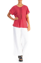 Pin-Tucked Raspberry Linen Blouse 4