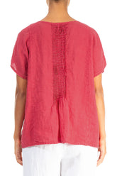 Pin-Tucked Raspberry Linen Blouse 2