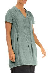 Pin-Tucked Sage Gauze Linen Tunic 3