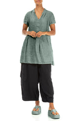 Pin-Tucked Sage Gauze Linen Tunic 4