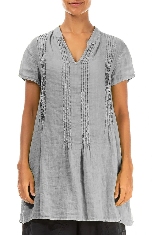 Pin-Tucked Silver Grey Gauze Linen Tunic 1