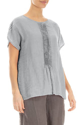 Pin-Tucked Silver Grey Linen Blouse 3