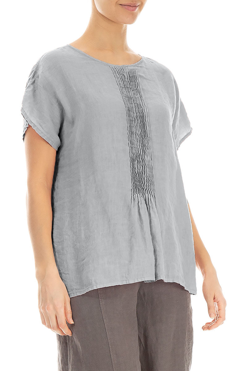 Pin-Tucked Silver Grey Linen Blouse 3
