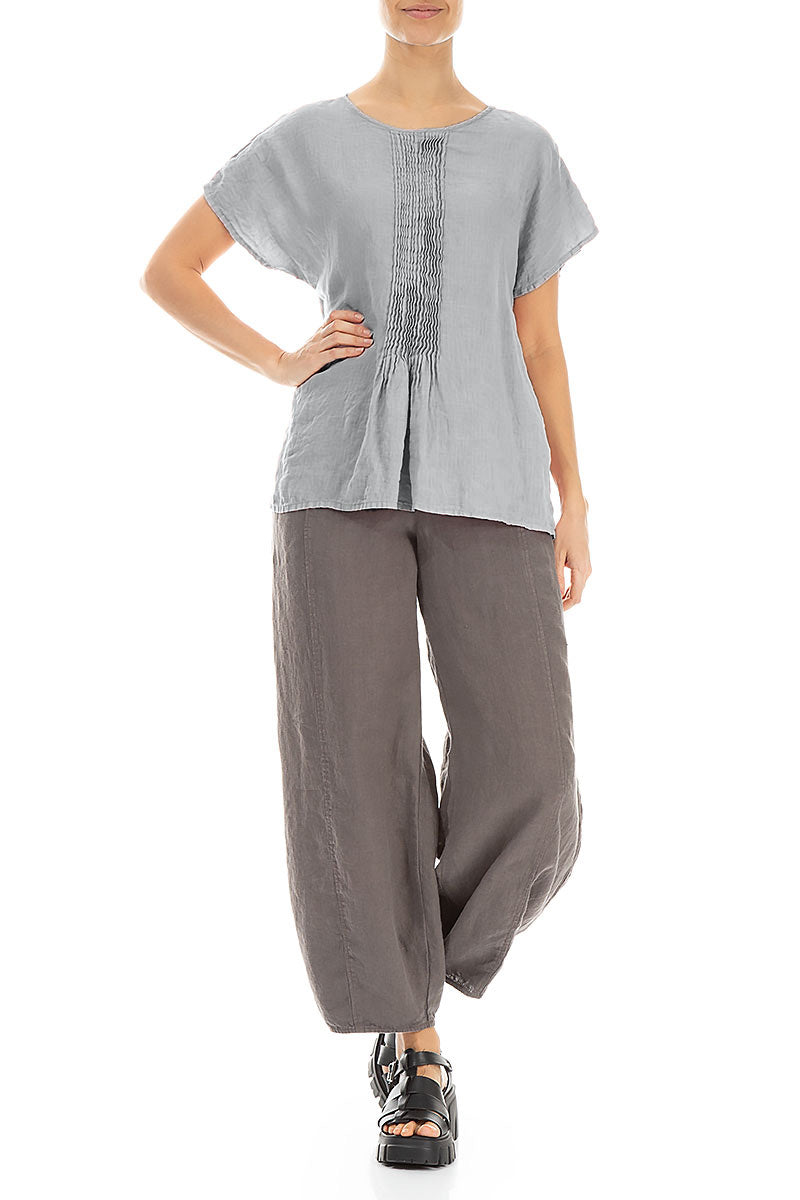 Pin-Tucked Silver Grey Linen Blouse 4