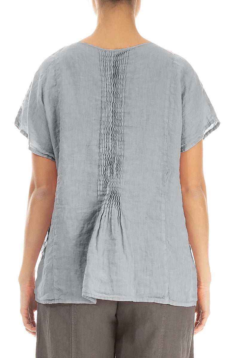 Pin-Tucked Silver Grey Linen Blouse 2