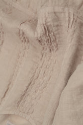 Pin Tucks Frayed Hem Beige Linen Dress 5