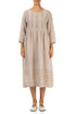 Pin Tucks Frayed Hem Beige Linen Dress 1