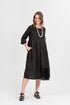 Pin Tucks Frayed Hem Black Linen Dress 1
