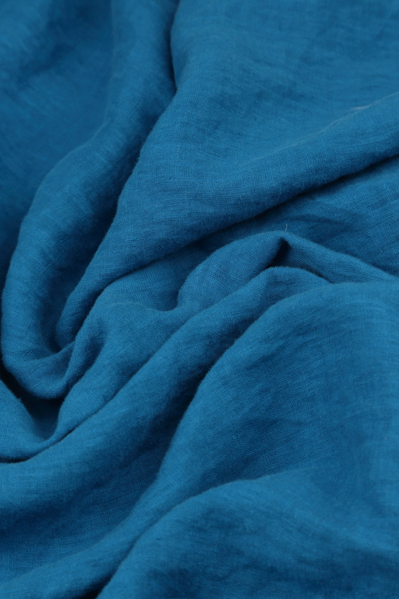 Pin Tucks Frayed Hem Cobalt Blue Linen Dress 5