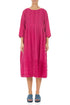 Pin Tucks Frayed Hem Fuchsia Linen Dress 1