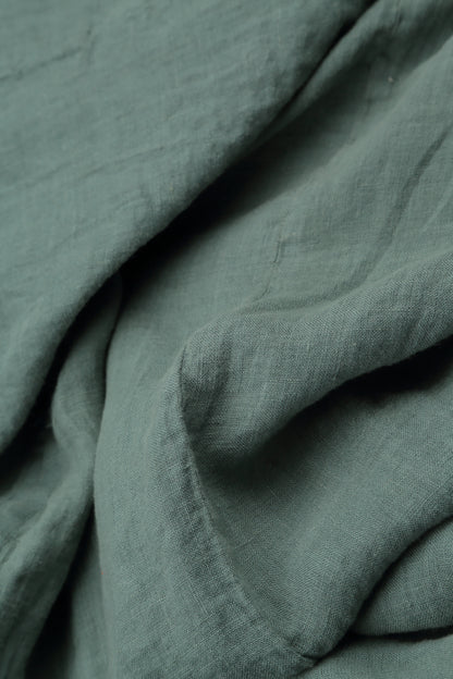 Pin Tucks Frayed Hem Sage Linen Dress