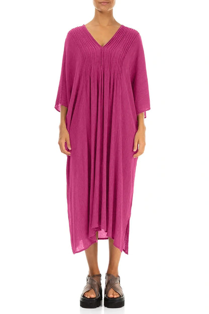 Pin Tucks Fuchsia Silk Viscose Dress 1