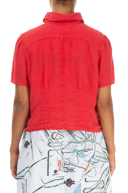 Pin Tucks Poppy Red Linen Shirt 2