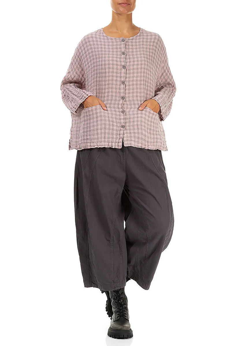 Pink Check Linen Jacket Blouse 4