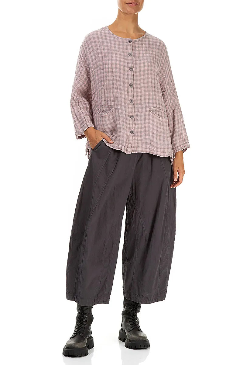Pink Check Linen Jacket Blouse 5