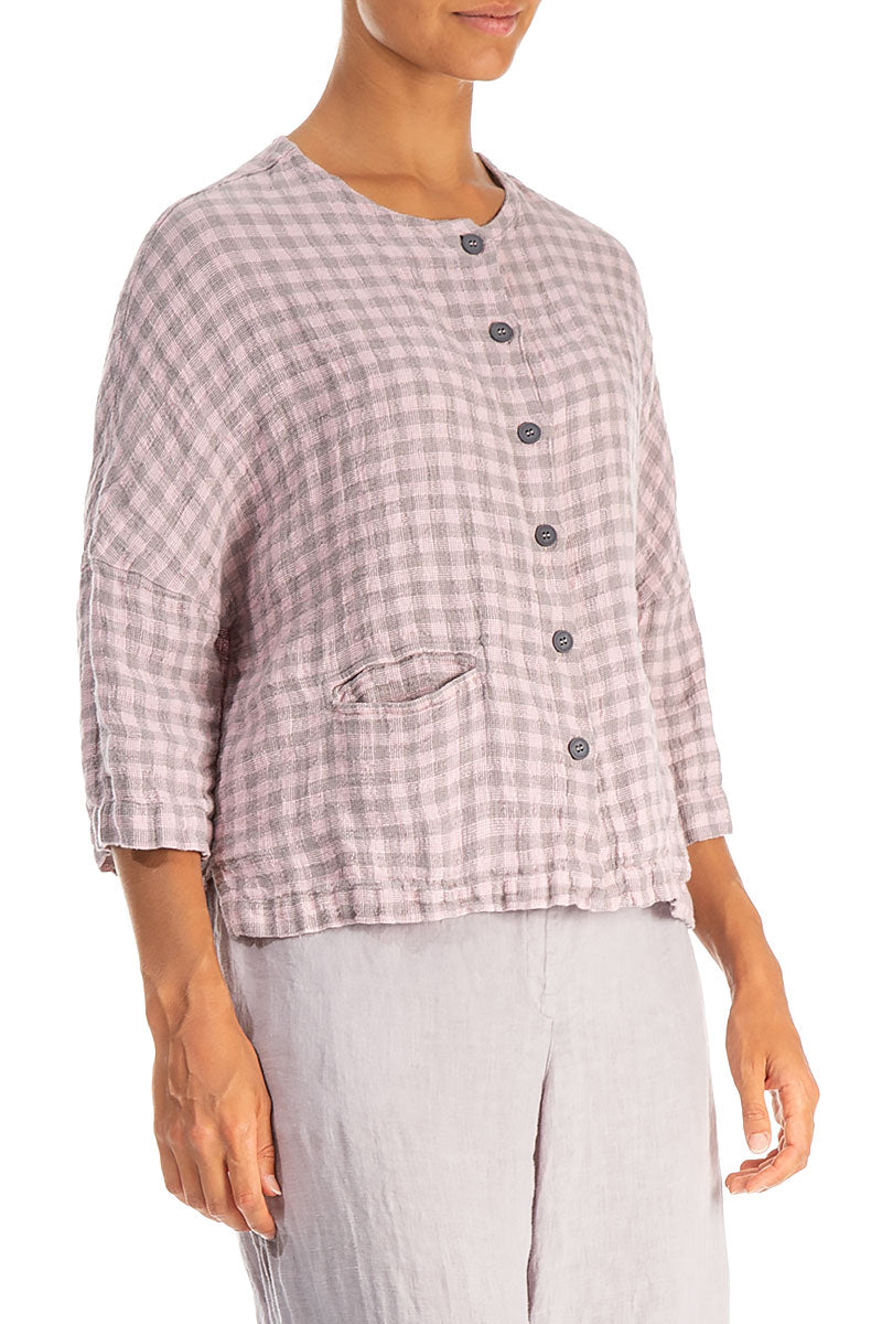 Rosa karierte Leinenjackenbluse