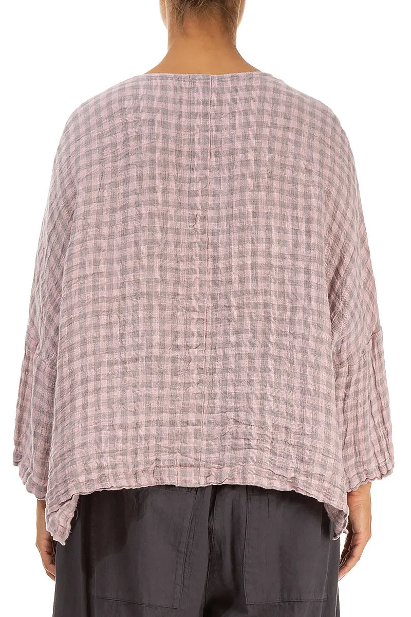Pink Check Linen Jacket Blouse 2