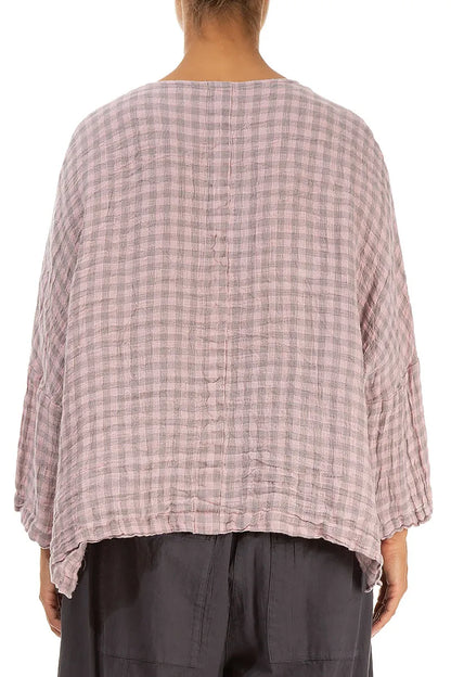Pink Check Linen Jacket Blouse 2