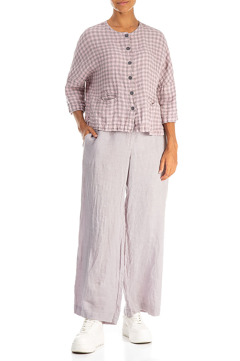 Rosa karierte Leinenjackenbluse