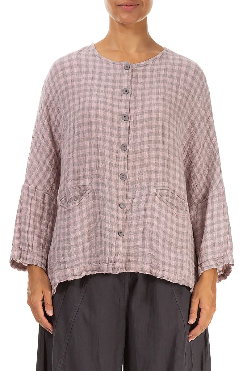 Pink Check Linen Jacket Blouse 1