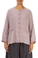Pink Check Linen Jacket Blouse 1
