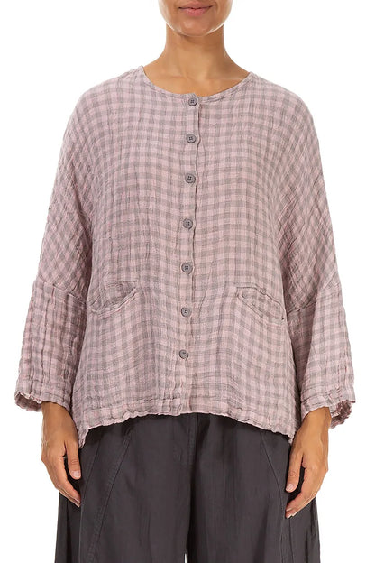 Pink Check Linen Jacket Blouse 1