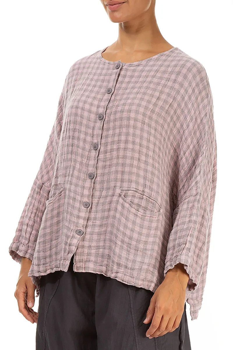 Pink Check Linen Jacket Blouse 3