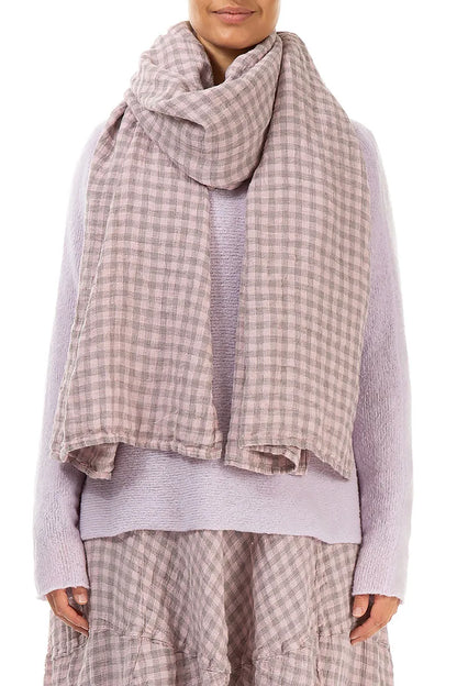 Pink Check Linen Scarf 1