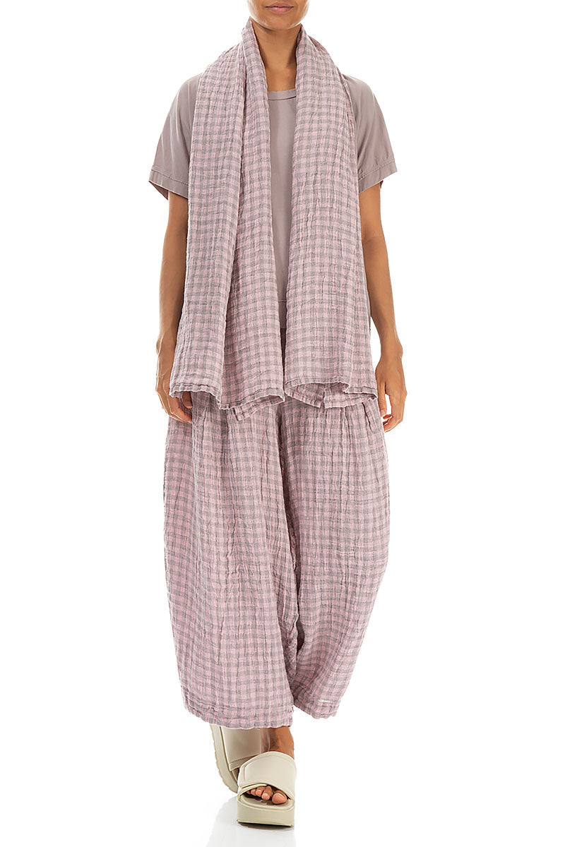 Rosa karierter Leinenschal