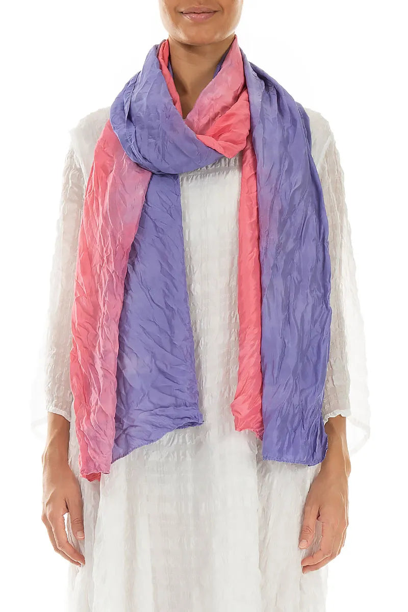 Pink Purple Ombré Crumpled Silk Scarf 1