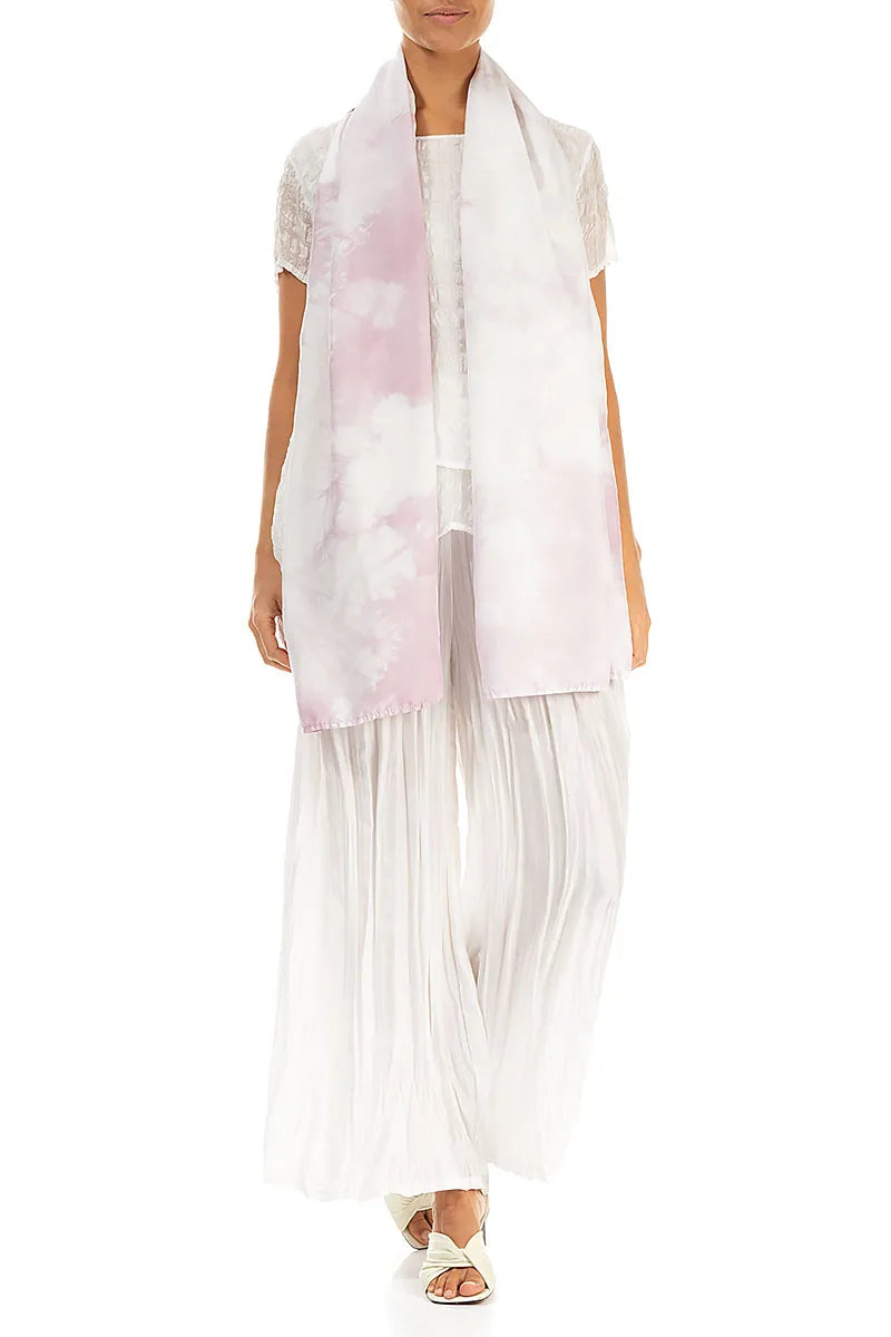 Pink Tie-dye Crumpled Pure Silk Scarf 2