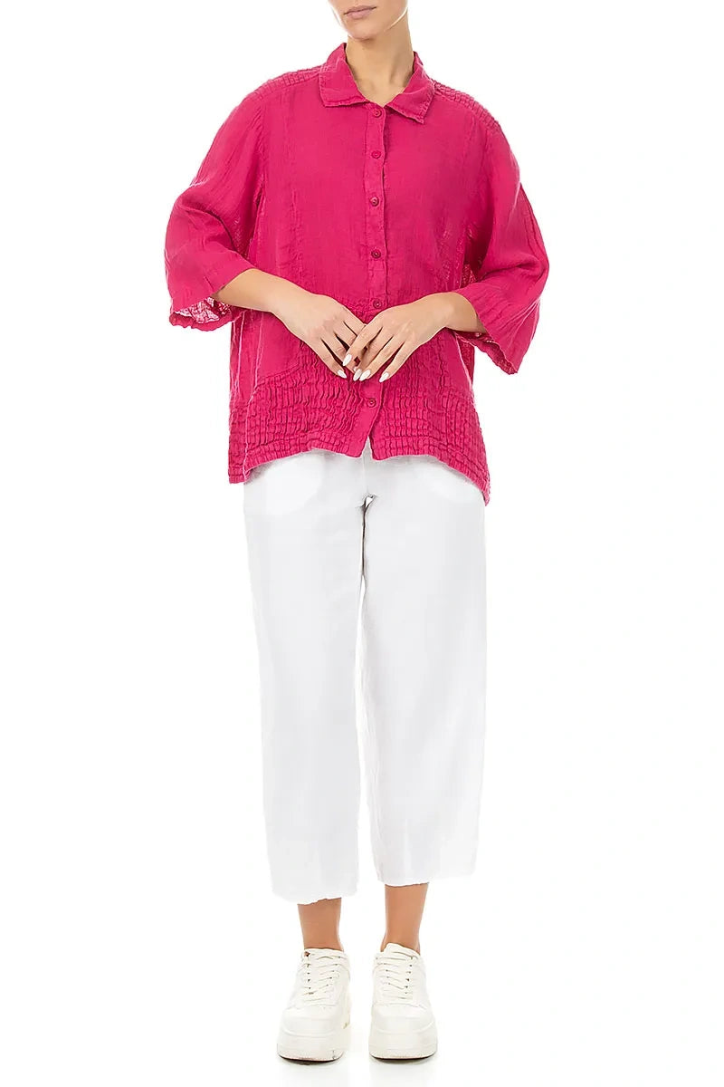 Pintuck Detail Fuchsia Gauze Linen Shirt 4