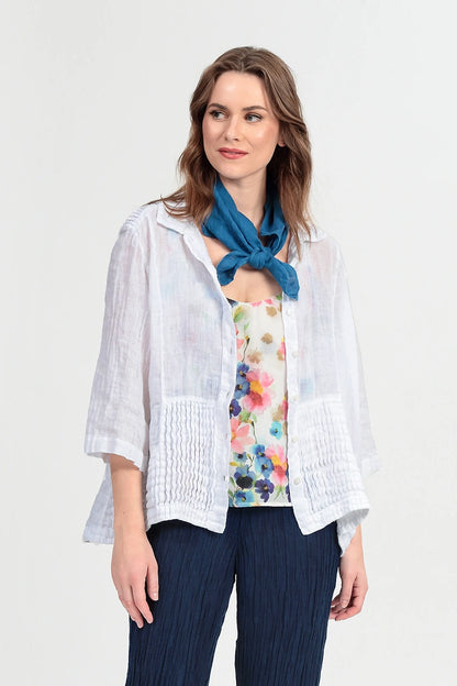 Pintuck Detail White Gauze Linen Shirt 1