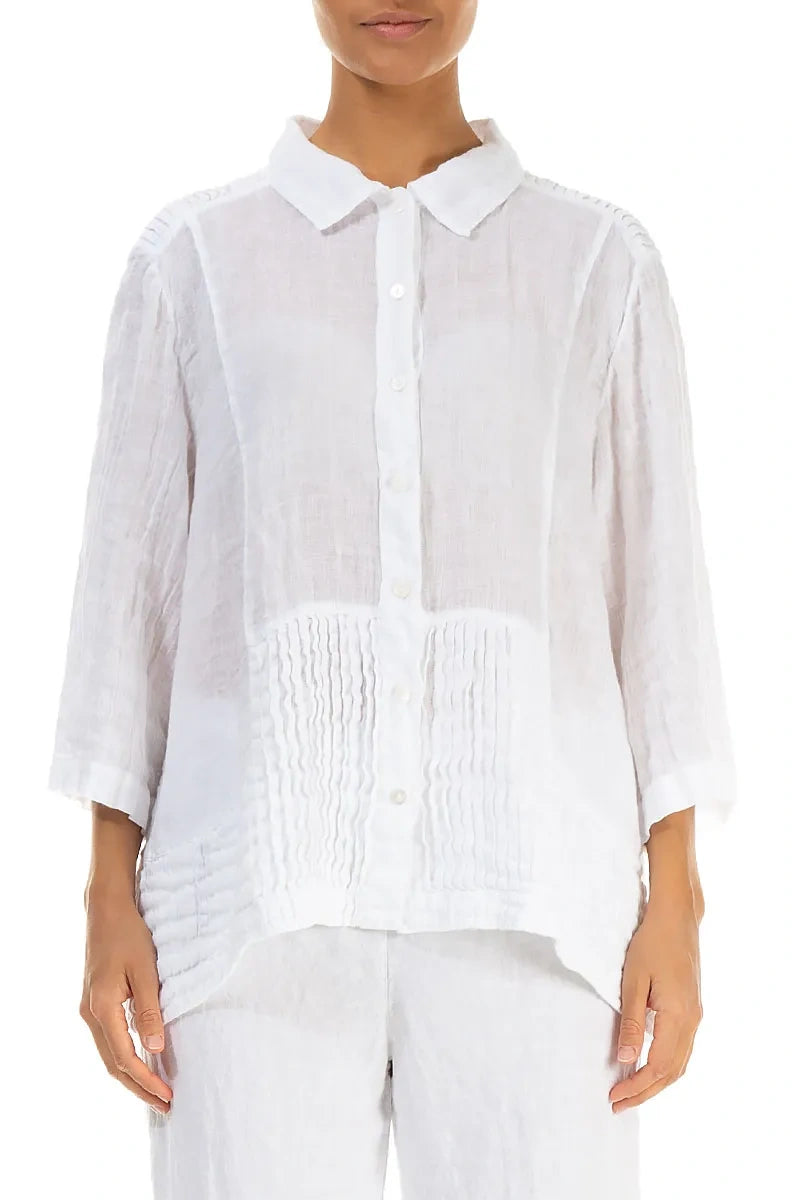 Pintuck Detail White Gauze Linen Shirt 2