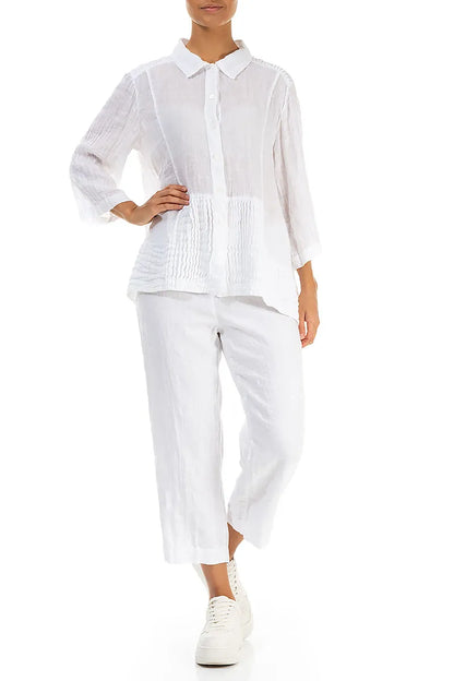 Pintuck Detail White Gauze Linen Shirt 5