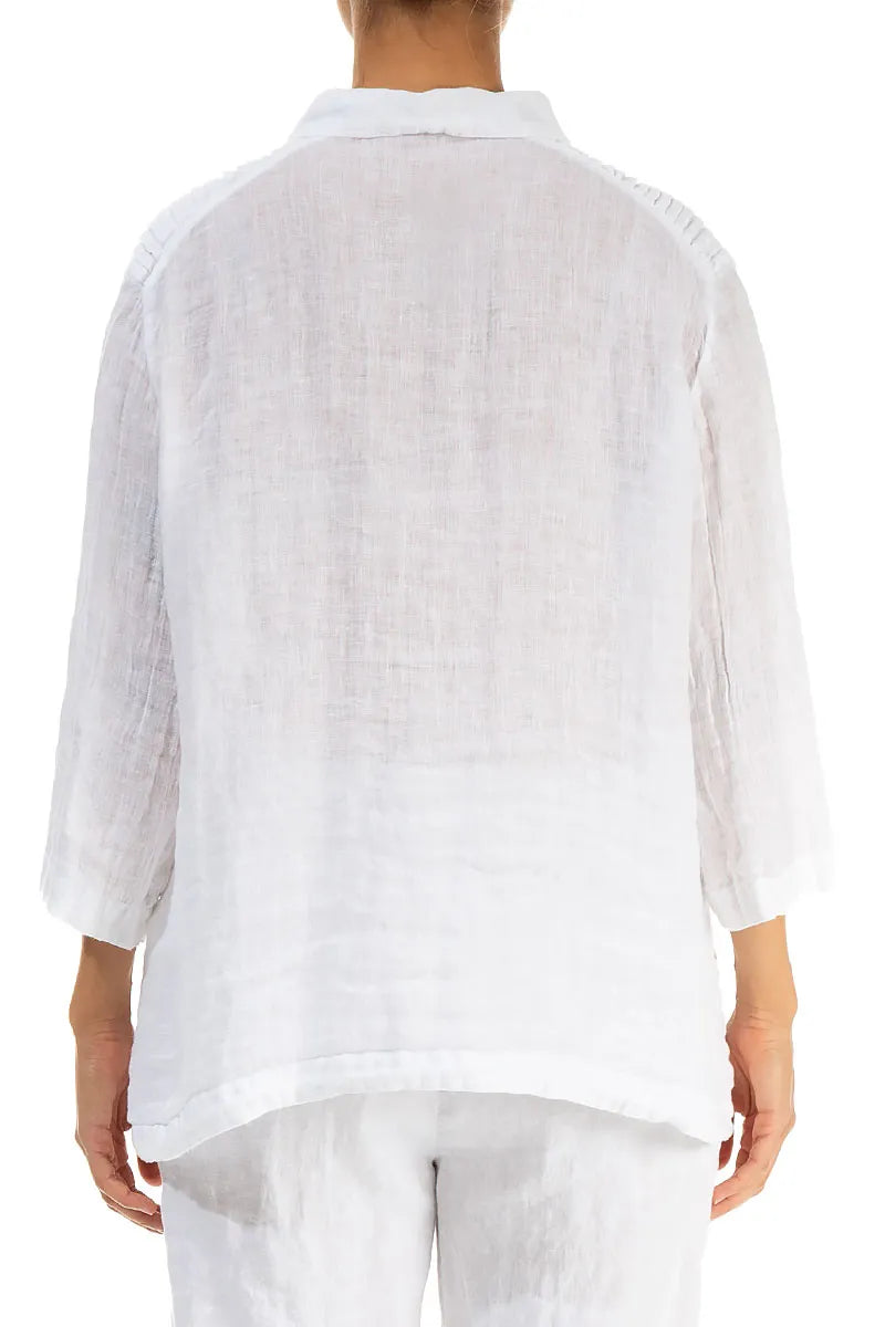 Pintuck Detail White Gauze Linen Shirt 3