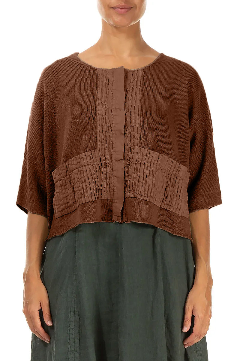 Pintuck Front Aged Copper Linen Cardigan 1