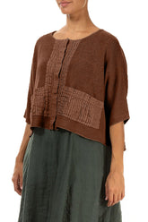 Pintuck Front Aged Copper Linen Cardigan 3