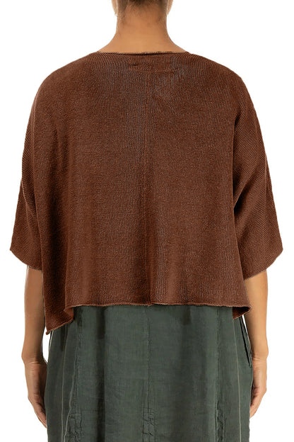 Pintuck Front Aged Copper Linen Cardigan 2